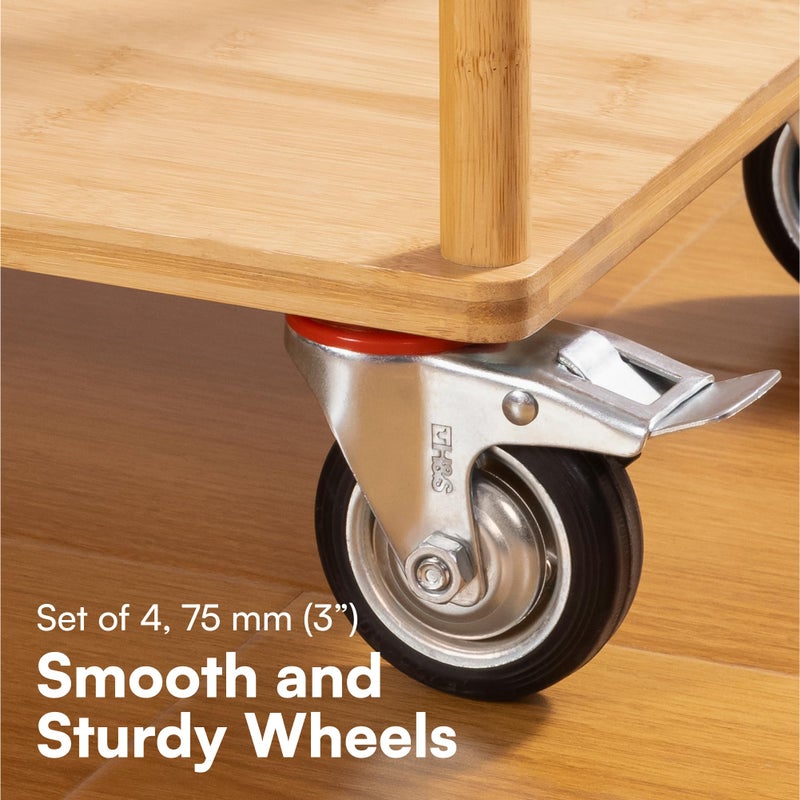 H&S Heavy Duty 75mm Caster Wheels for Trolley & Furniture â€“ 4 Casters with Brakes, Double Ball Bearing Swivel Heads, Black - Image 2